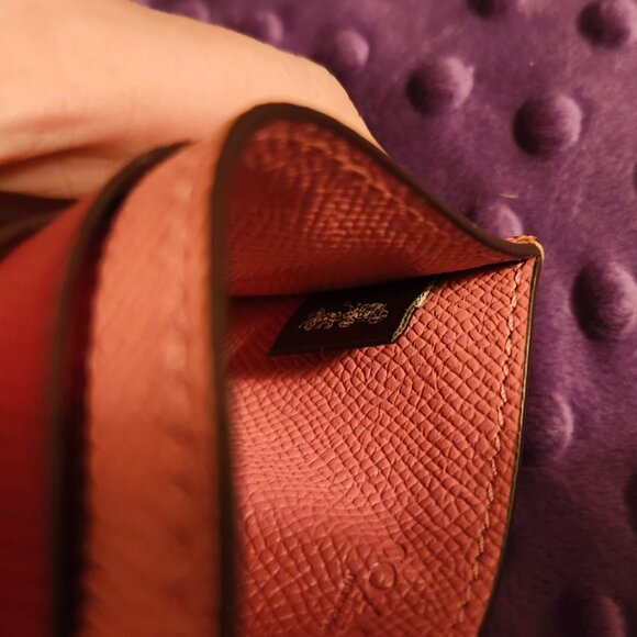 GUC Authentic Coach Pebbled Leather Tan and Pink Multi Color Block Card Case - Picture 4 of 5